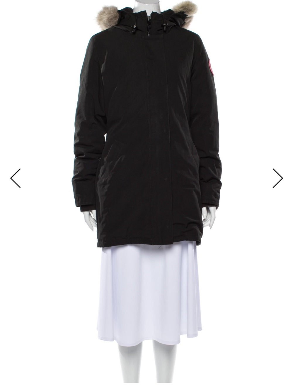 Black Women's Parka Coat with Fur-Trim Hood